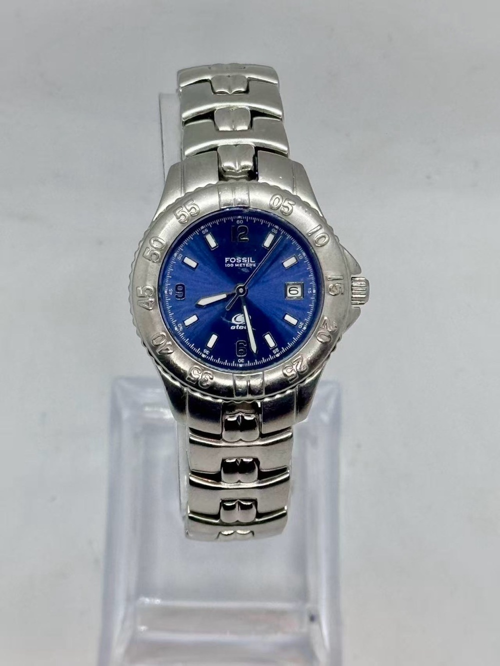 Vintage Fossil Women’s Quartz Watch 28mm Blue Dial Date New Battery Runs